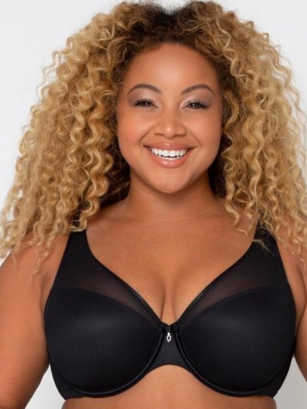 ✨Curvy Couture Sheer Mesh Plunge T-Shirt Bra 36I Black NWT
